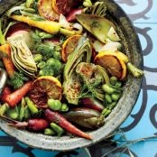 Braised Artichokes, Favas, and Carrots in Creamy Lemon Sauce with Fennel