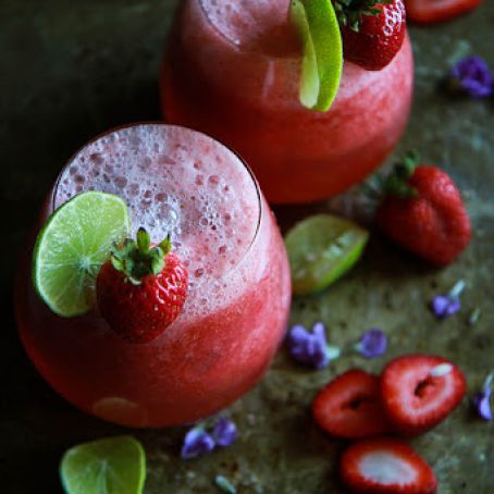 Strawberry Serrano Lime Tequila and Champagne Cocktail