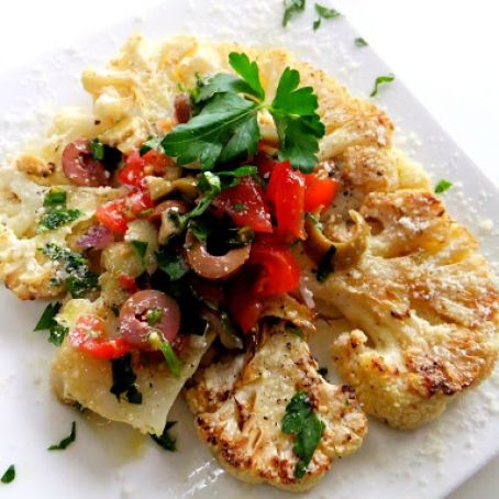 Cauliflower Steaks with Kalamata Olive and Red Pepper Tapenade