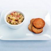 Chunky Ham and Potato Soup Served with Whole Wheat Crackers