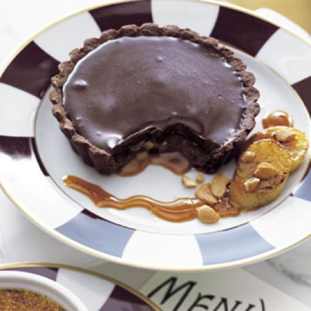 Chocolate-Caramel Tartlets with Roasted Bananas and Ginger-Citrus Caramel