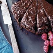 Gooey Chocolate Cake with Raspberries