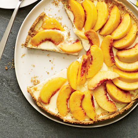 Delicious Creamy Peach Tart with Smoky Almond Crust