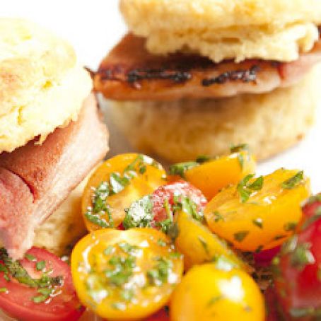 Buttermilk Biscuit and Ham Sandwiches with Tomato Salad