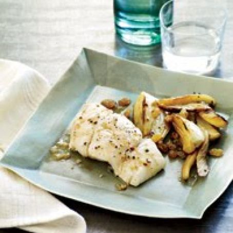 Roasted Halibut with Wine-Braised Fennel