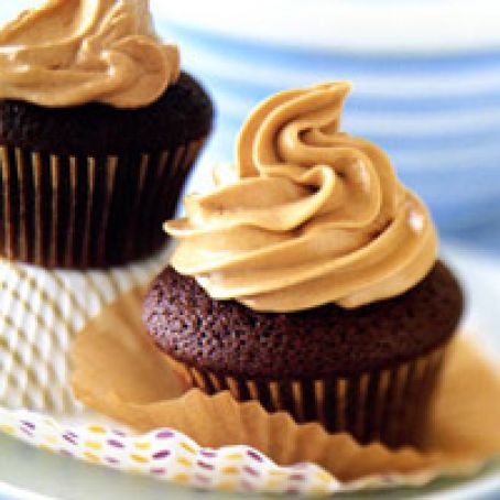 Chocolate-Mayonnaise Cupcakes with Caramel-Butterscotch Buttercream Frosting