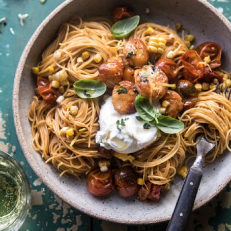Browned Butter Scallop and Burst Tomato Basil Pasta