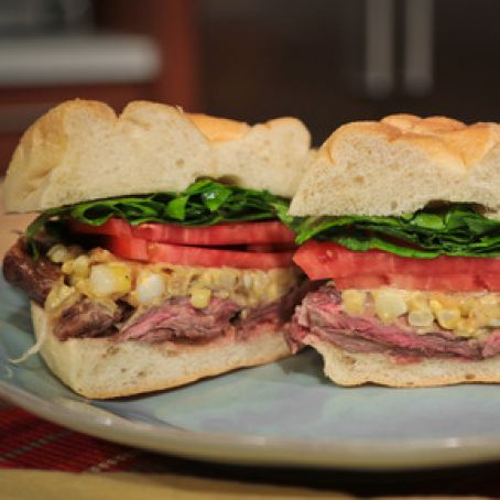 Mario Batali's Grilled Skirt Steak Sandwich with Charred Corn Mustard