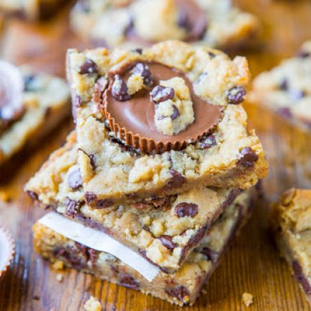 Two Ingredient Peanut Butter Cup Chocolate Chip Cookie Dough Bars