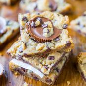 Two Ingredient Peanut Butter Cup Chocolate Chip Cookie Dough Bars