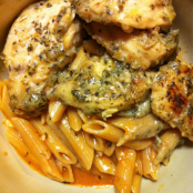 Garlic Pesto Chicken with Tomato Cream Penne