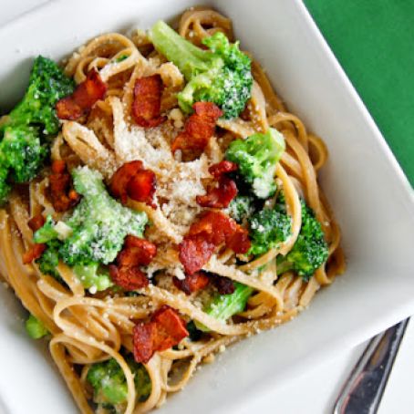 Fettuccine Alfredo with Bacon & Broccoli