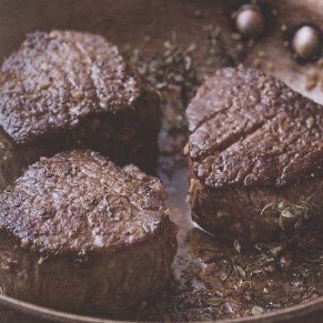 BROWN BUTTER PAN-ROASTED FILET MIGNON WITH GARLIC AND THYME
