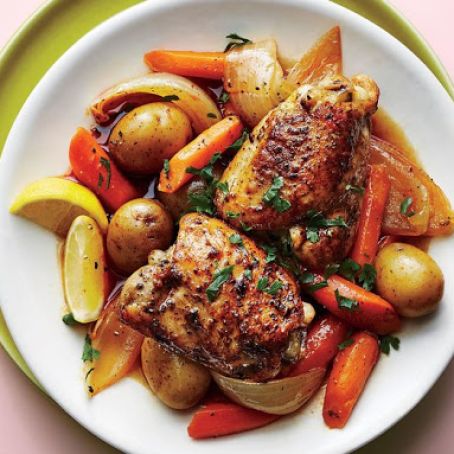 Chicken Thighs with Harissa Vegetables
