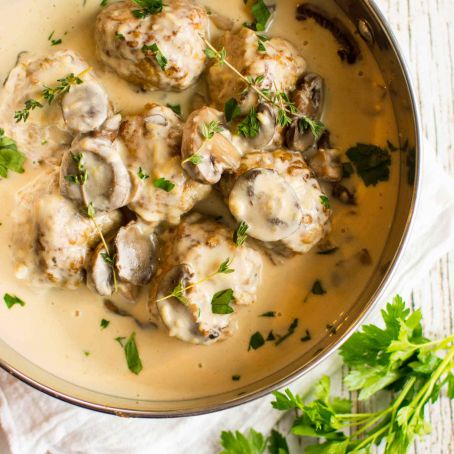 Crockpot Chicken Meatballs with Asiago Cream Gravy