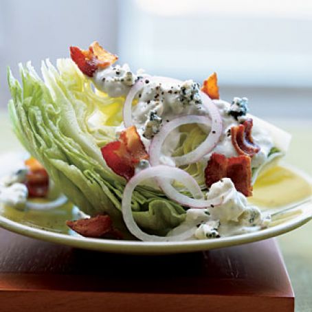 Iceberg Wedge with Warm Bacon and Blue Cheese Dressing