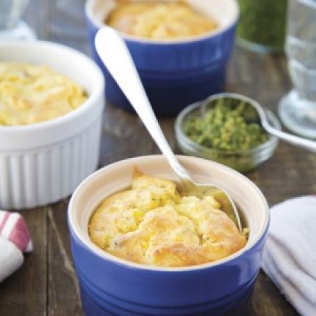 Charred Corn and Roasted Bone Marrow Spoonbread with Basil-Almond Pesto