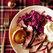 Sirloin with Celery Root, Sauteed Cabbage & Popovers