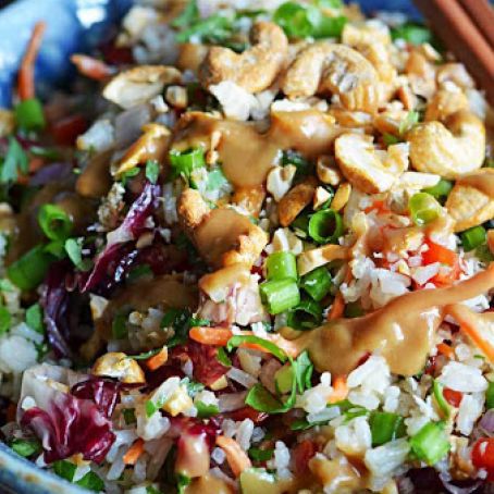 Thai Cashew Coconut Rice with Ginger Peanut Sauce