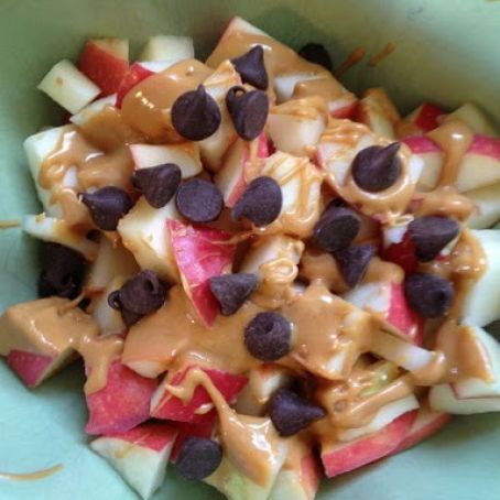 Apples, melted PB and Chocolate chips