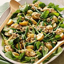Mixed greens, potato and green bean salad with walnut dressing