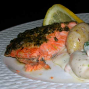 Plank Grilled Pesto Topped Salmon