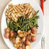 Garlic-Marinated Chicken Cutlets with Grilled Potatoes
