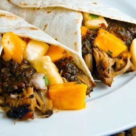 Jerk Pulled Pork Wraps with Mango and Banana Relish