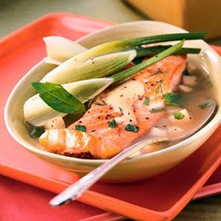 Crispy Salmon in Vegetable Broth