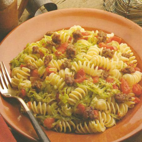 Fusilli with Sausage, Cabbage and Tomatoes