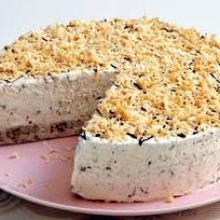 Pastel helado con chispas de chocolate y coco