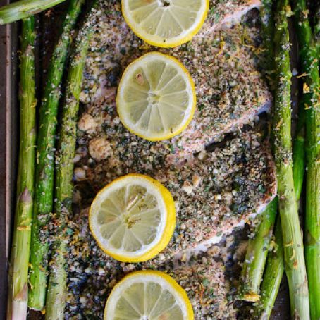 Almond & Herb Crusted Baked Salmon with Asparagus