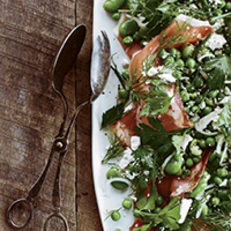Green Pea and Fava Bean Salad with Sliced Speck