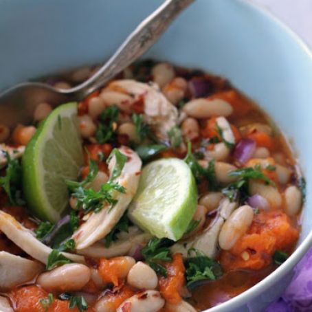 Gluten-Free Chicken Chili Recipe with White Beans, Sweet Potato and Lime