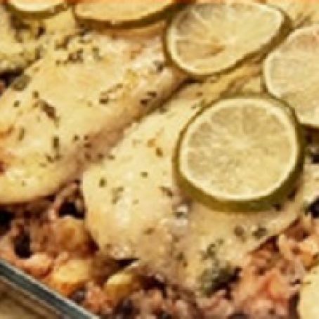 Baked Costa Rican-Style Tilapia with Pineapples, Black Beans and Rice