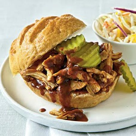 Black Pepper and Molasses Pulled Chicken Sandwiches with Mango Slaw