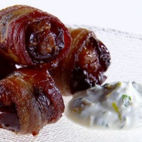 Dates - Crispy Bacon Wrapped  with Lemon-Basil Crema