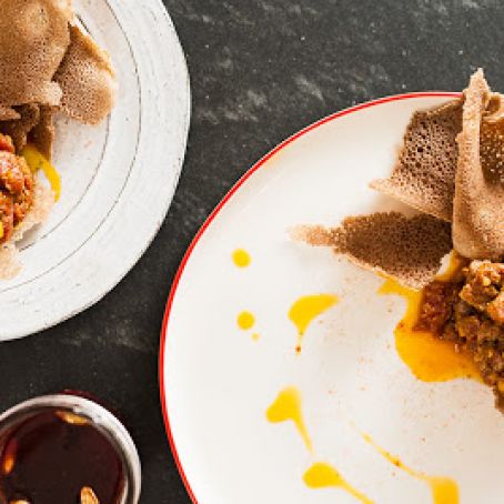 Beef Kitfo (Ethiopian Tartare) with Injera Crisps
