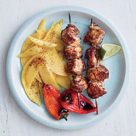 Honey-Lime Chicken Kebabs with Mango Slices