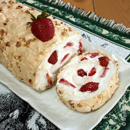 Strawberry Hazelnut Rolled Pavlova...adapted from a recipe in Bon Appetit Magazine