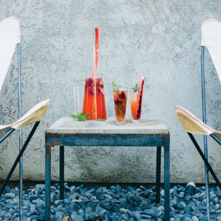 Grilled Strawberry-Rhubarb Sangria