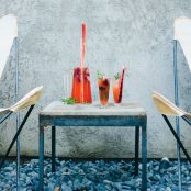 Grilled Strawberry-Rhubarb Sangria