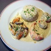VIEIRAS-LANGOSTINOS Y MEJILLONES EN SALSA AL COÑAC
