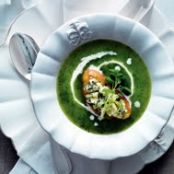 Pear and Watercress Soup with Stilton Crouton
