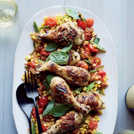 Rosemary Chicken with Corn and Sausage Fricassee