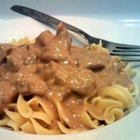 Mushroom Beef Tips Over Noodles