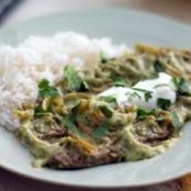 Bistec de res a la sarten con salsa de aguacate