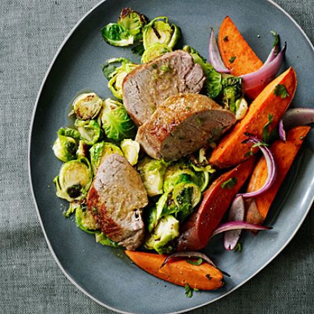 Pork and Charred Brussels Sprouts with Chile Lime Sauce