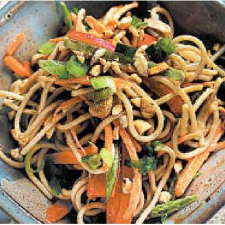 Asian noodle bowl with peanut dressing