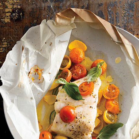 Fish Fillets with Tomatoes, Squash, and Basil